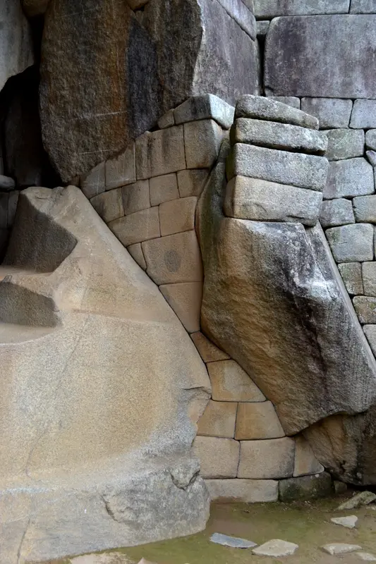 Inca stonework close up, cut blocks fitted without mortar and still tight.